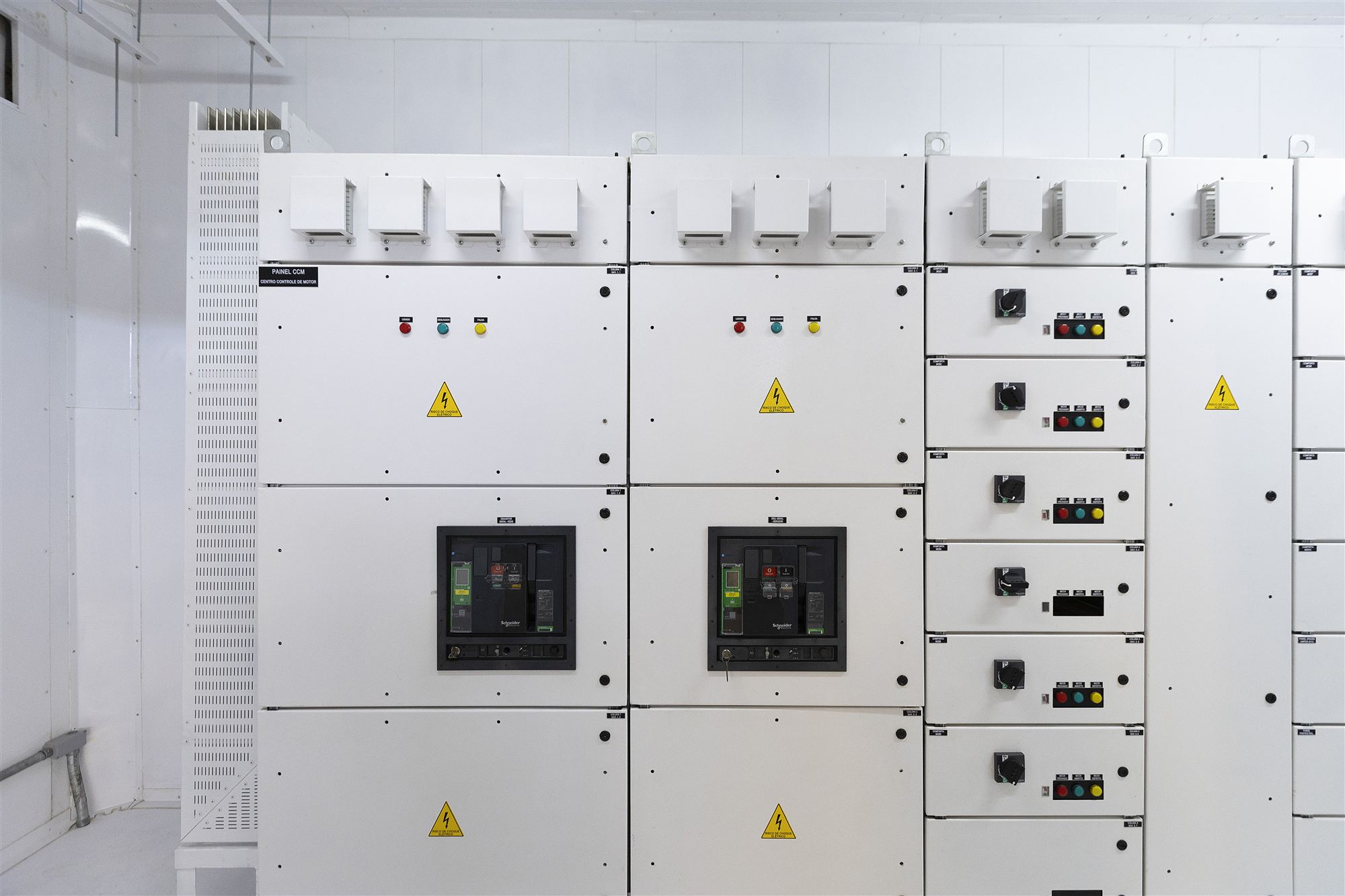 Front detail of the MCC panel, with labeling and circuit breakers