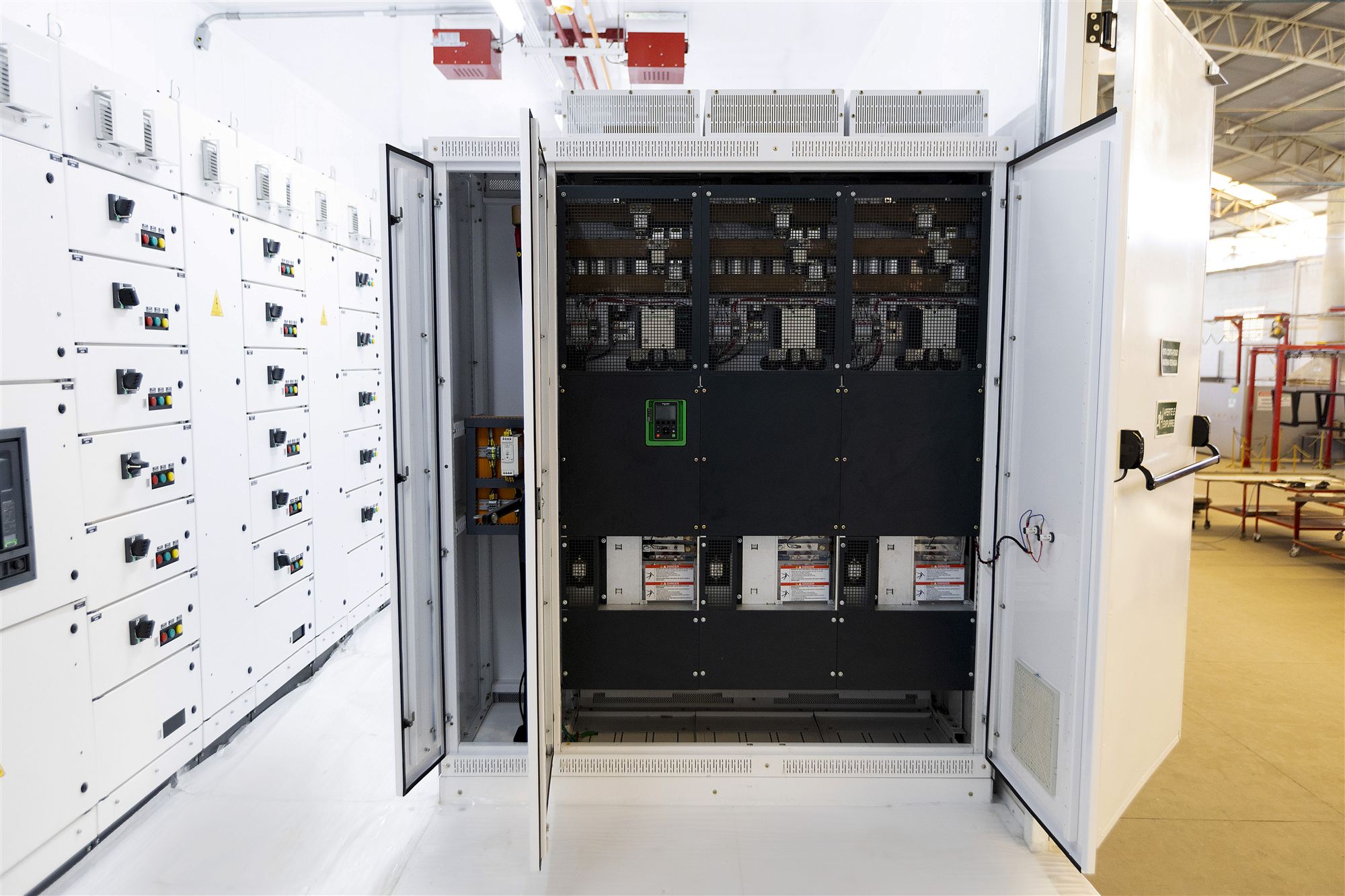 Open panel showing internal components and controller